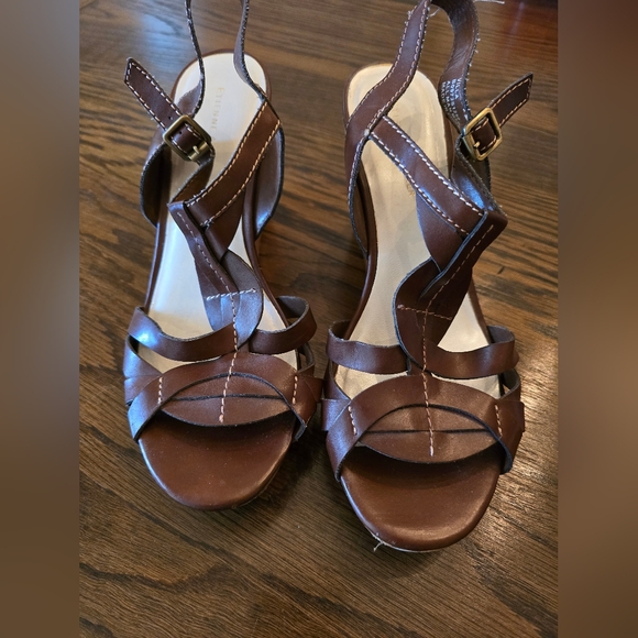 Etienne Aigner Brown Strap Wedge Heel Size 8 Women - Picture 9 of 10